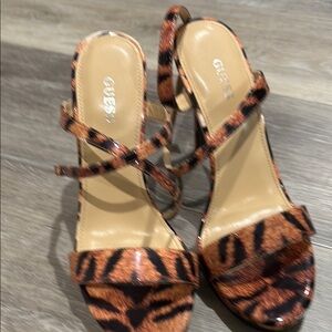 GUESS Animal Print Strappy Heels